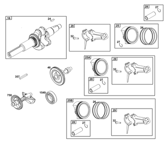Crankshaft Group Diagram and Parts List for 200000 - 399999 Briggs and Stratton Engine